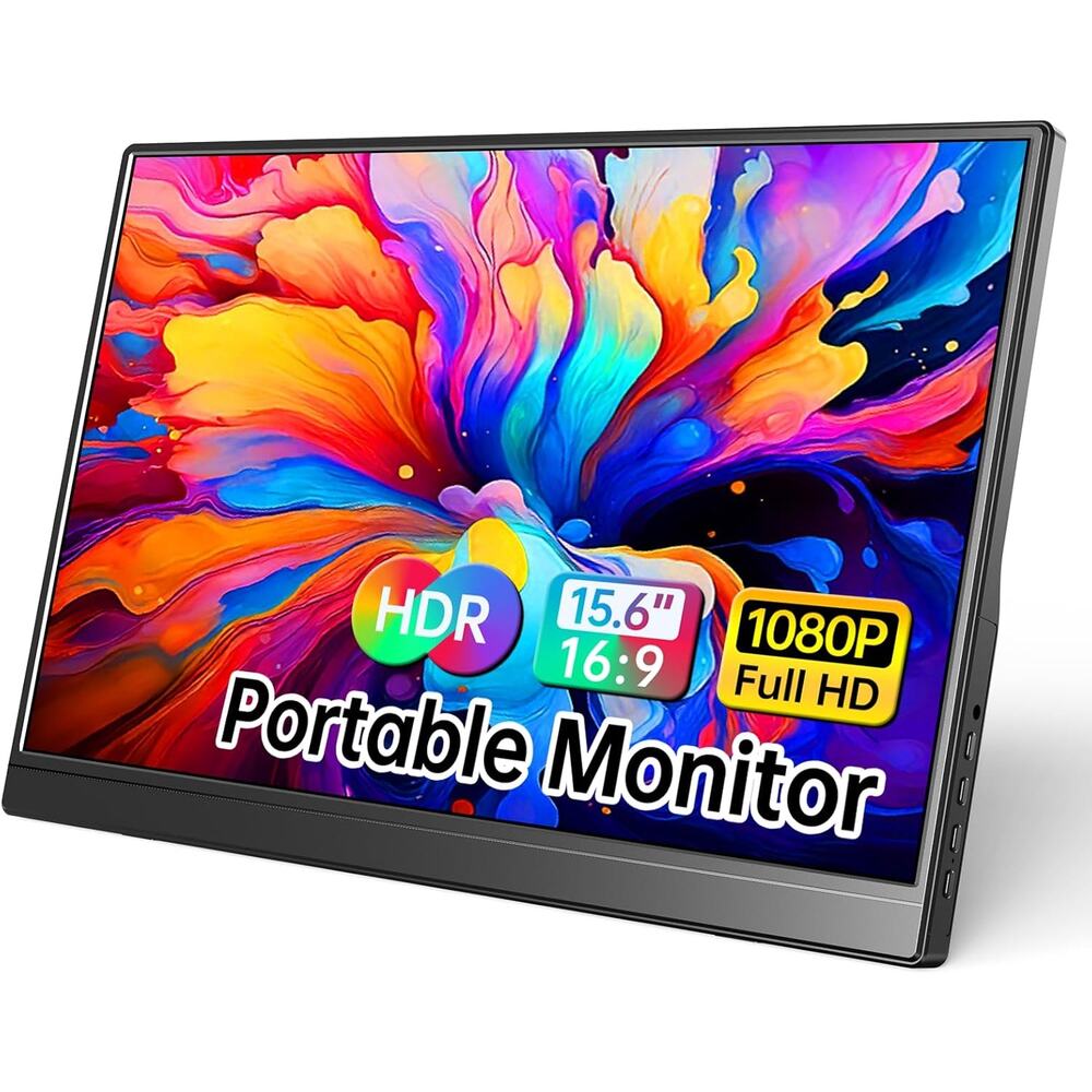 Portable Monitor 15.6 Inch 1080P USB-C HDMI Ultra-Slim Travel w/ Kickstand